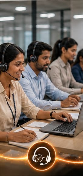 A tele-calling team working with headsets